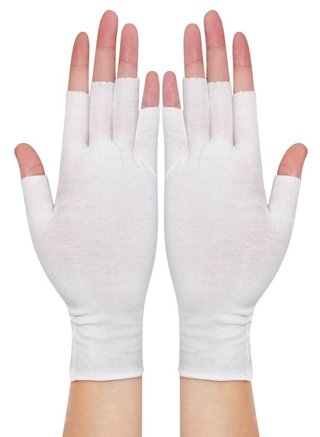 PKRFCJ 4 Pairs White Fingerless Gloves, Cotton Moisturizing Gloves for Women, Cut 5 Fingertips, Soft and Comfortable, for Dry Hands Sleeping Hand Spa Treatment - Image 1